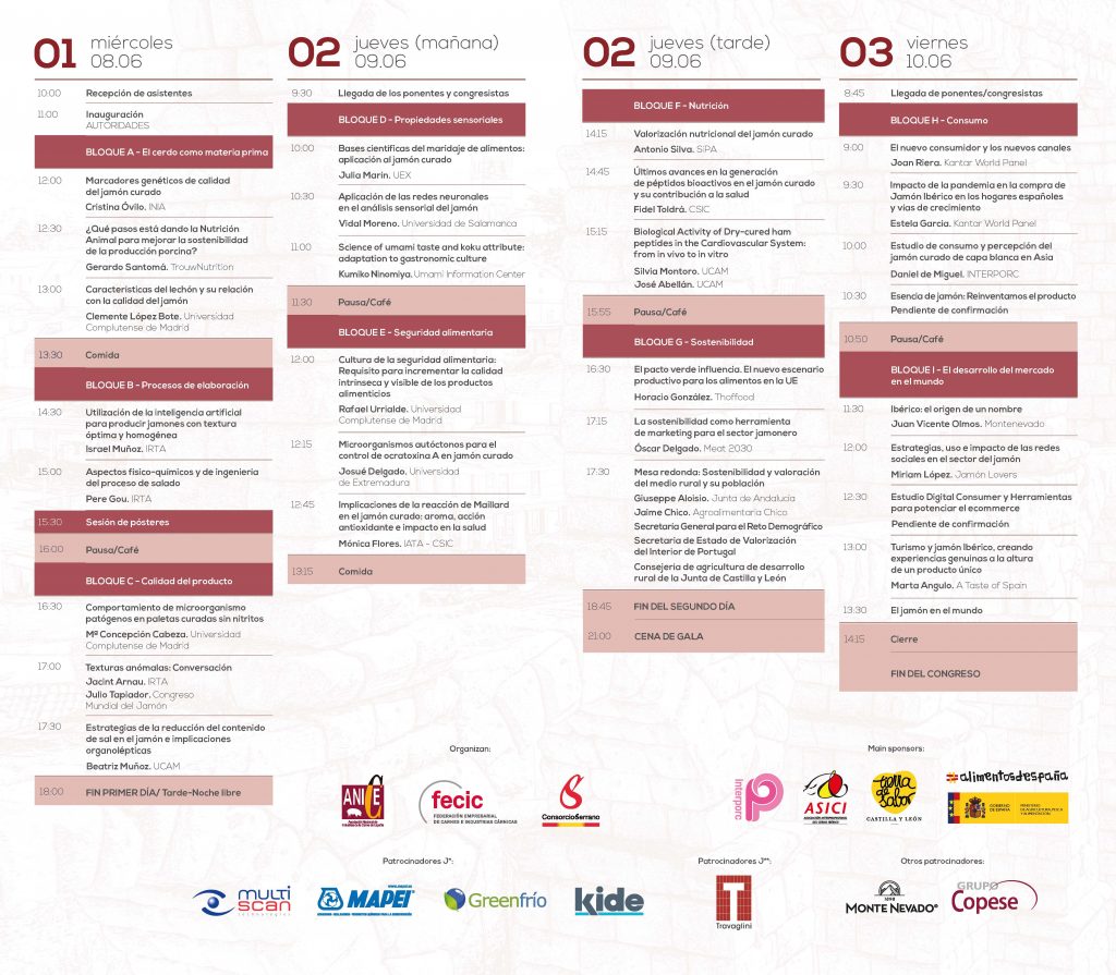 Programa del Congreso Mundial del Jamón, que se celebrará en Segovia del 8 al 10 de junio